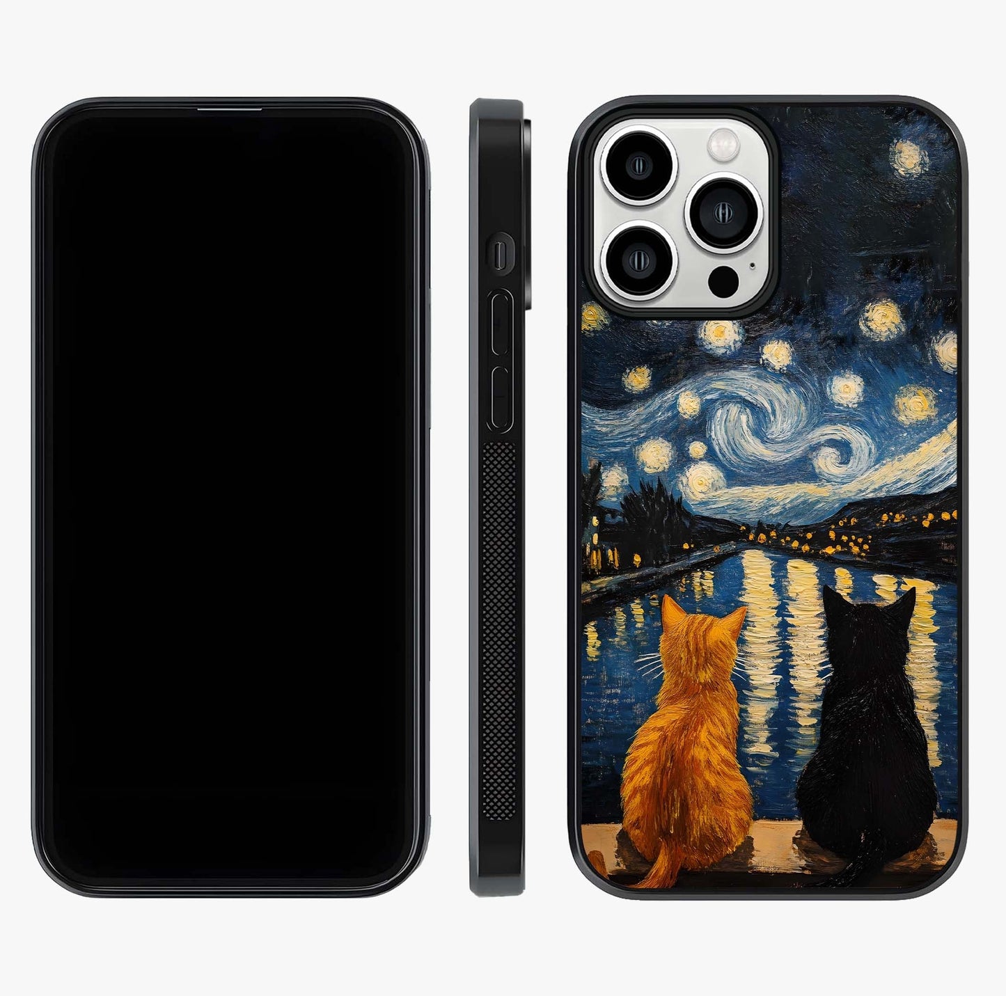 Starry River Cats Glass Case displayed upright for full design visibility and premium finish.