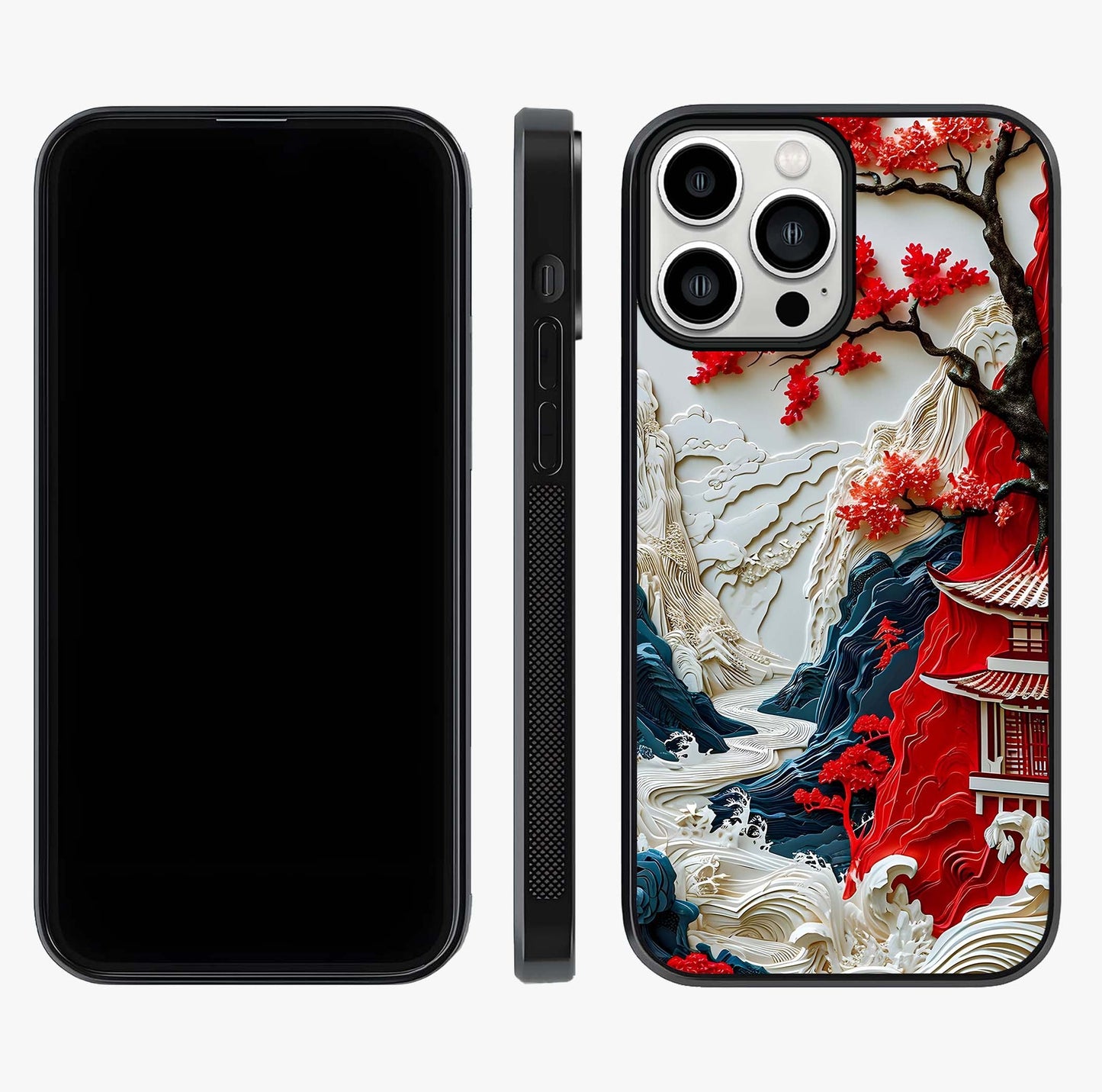 Whispers Of Sakura Waves Glass Case displayed upright for full design visibility and premium finish.