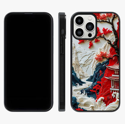 Whispers Of Sakura Waves Glass Case displayed upright for full design visibility and premium finish.
