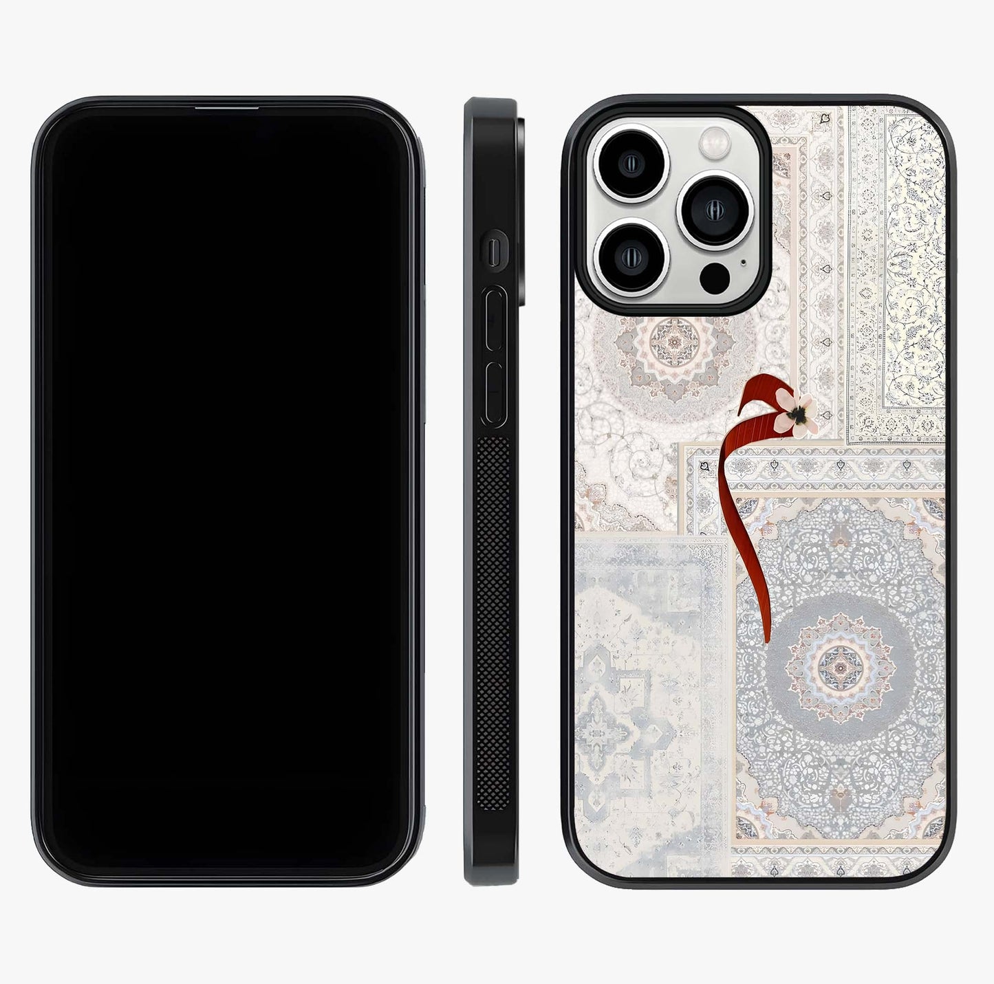 White Aesthetic Bow Glass Case displayed upright for full design visibility and premium finish.