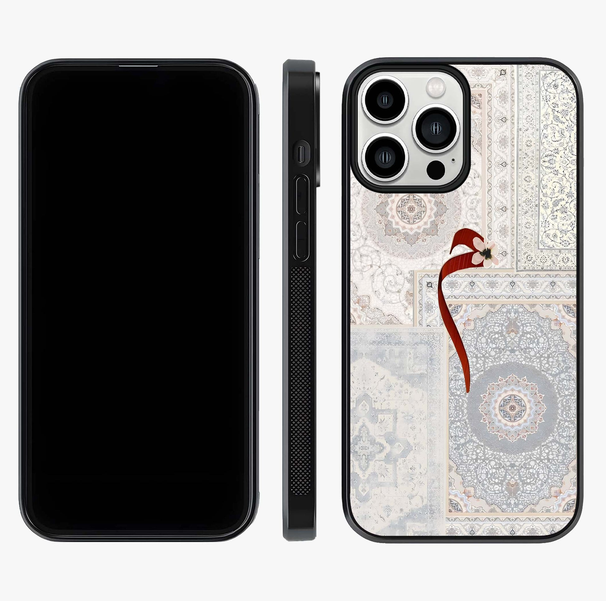White Aesthetic Bow Glass Case displayed upright for full design visibility and premium finish.