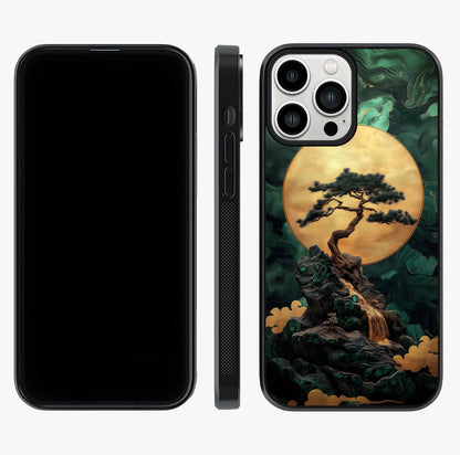 Zen Moon Rise Glass Case displayed upright for full design visibility and premium finish.