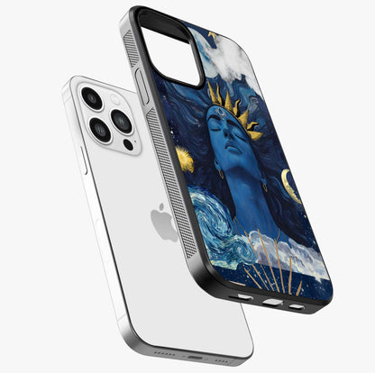 Aesthetic Lord Shiva Glass Case laid diagonally highlighting side profile, edges and glossy glass shine.