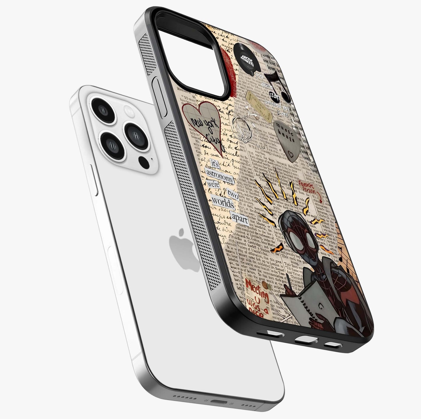 City Dream Sketch Glass Case laid diagonally highlighting side profile, edges and glossy glass shine.