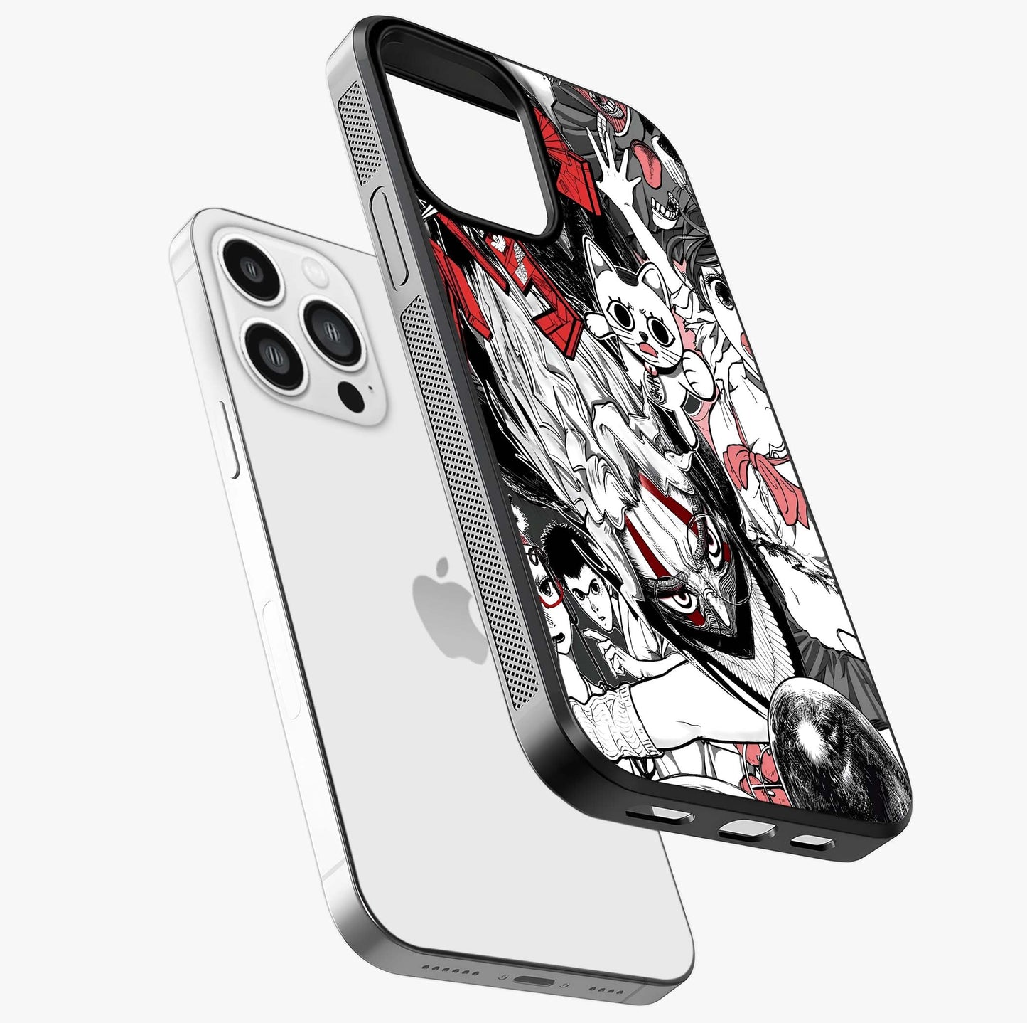 Crimson Chaos Panel Glass Case laid diagonally highlighting side profile, edges and glossy glass shine.