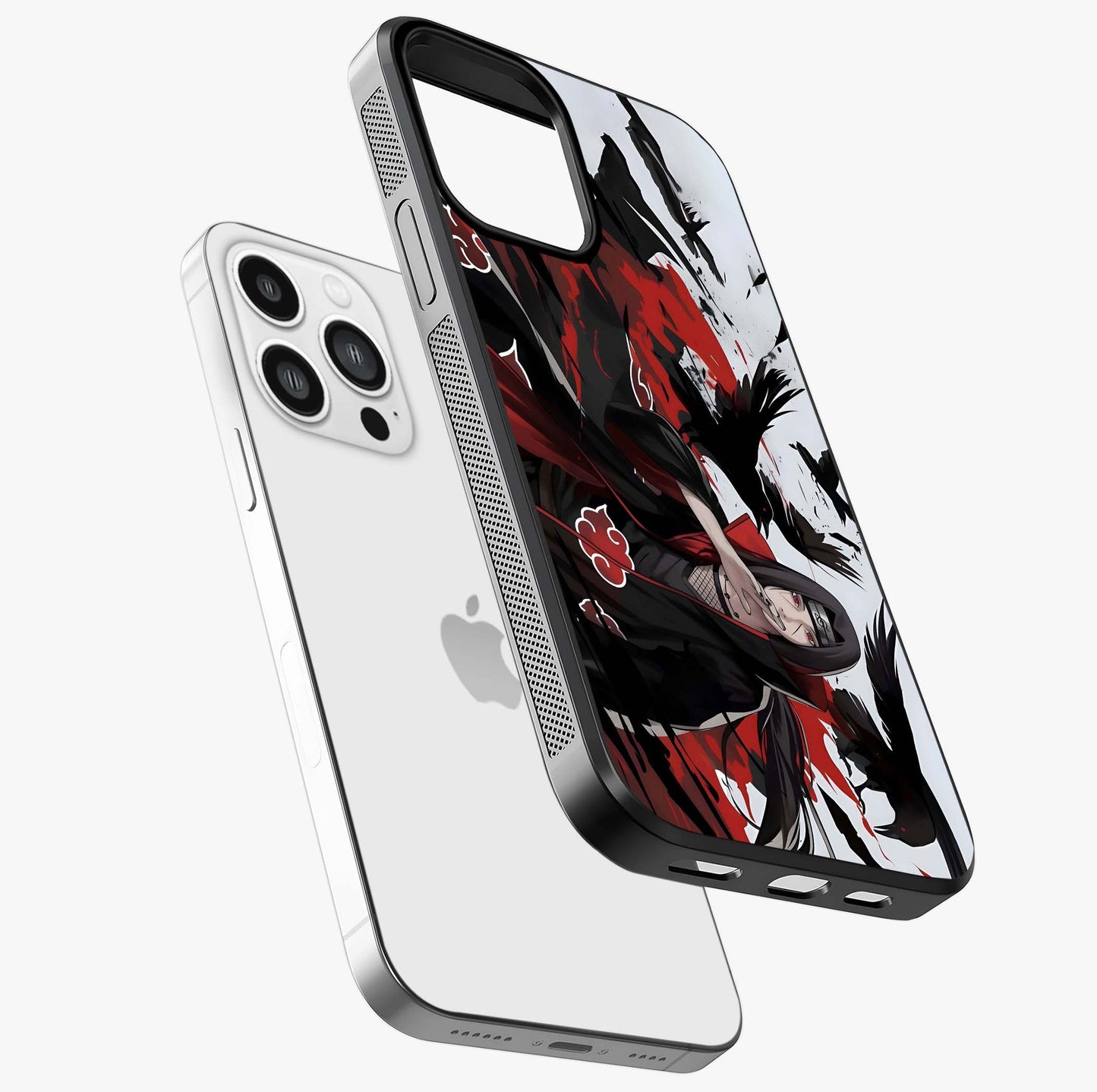 Crimson Crow Illusion Glass Case laid diagonally highlighting side profile, edges and glossy glass shine.