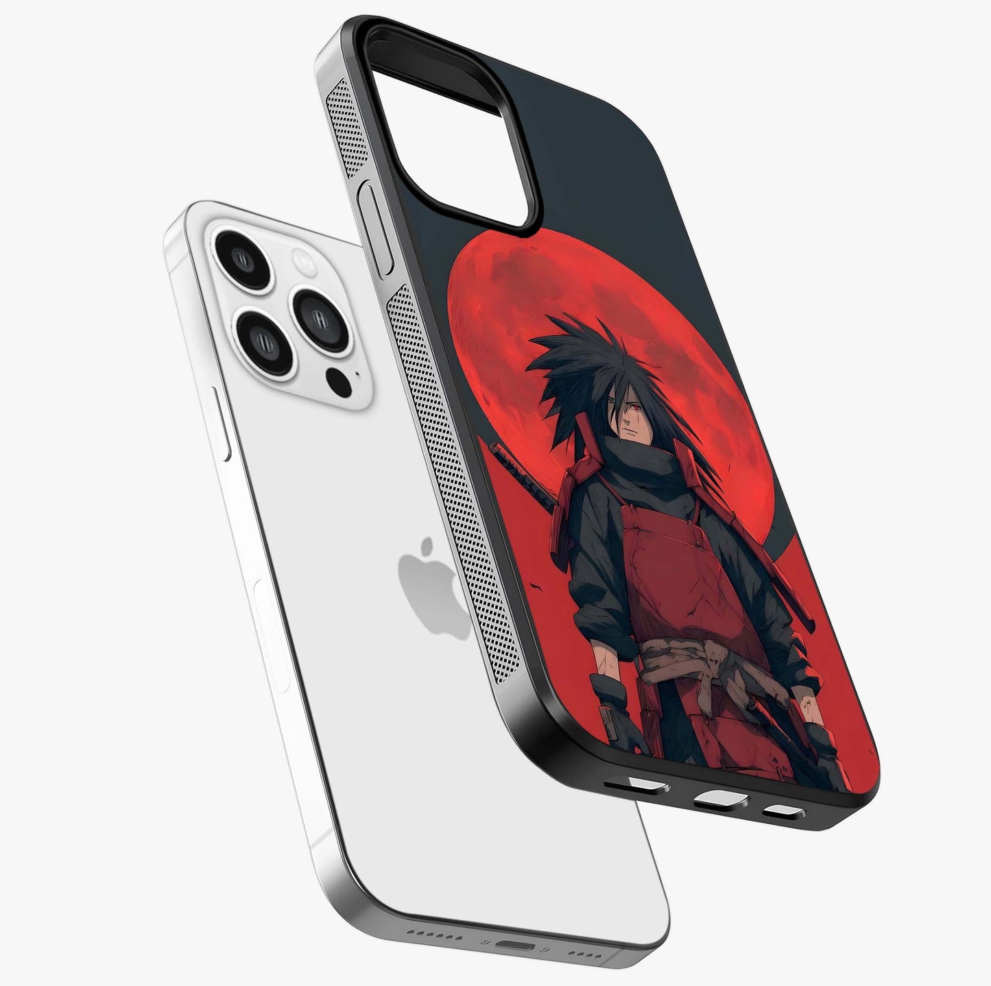 Crimson Moon Warlord Glass Case laid diagonally highlighting side profile, edges and glossy glass shine.