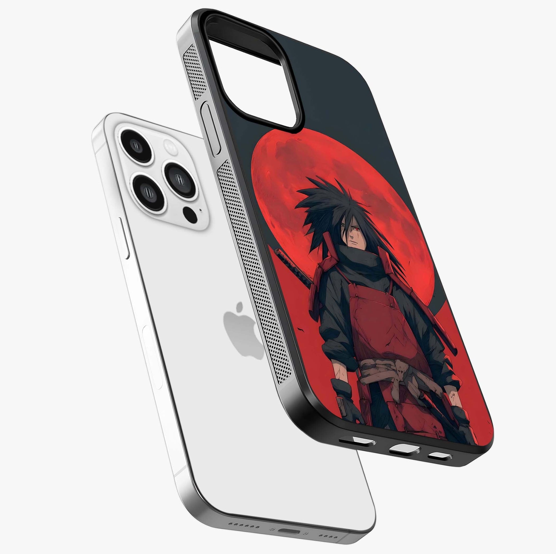 Crimson Moon Warlord Glass Case laid diagonally highlighting side profile, edges and glossy glass shine.