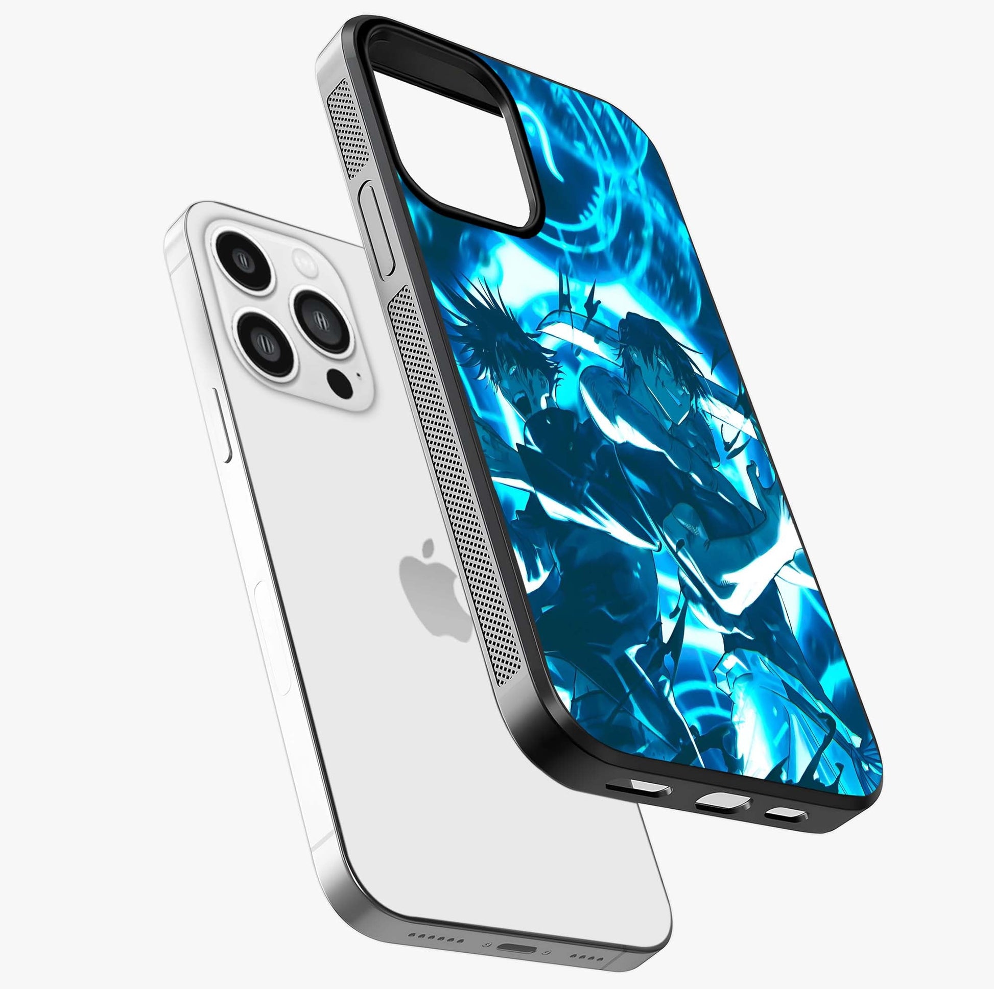 Cursed Energy Clash Glass Case laid diagonally highlighting side profile, edges and glossy glass shine.