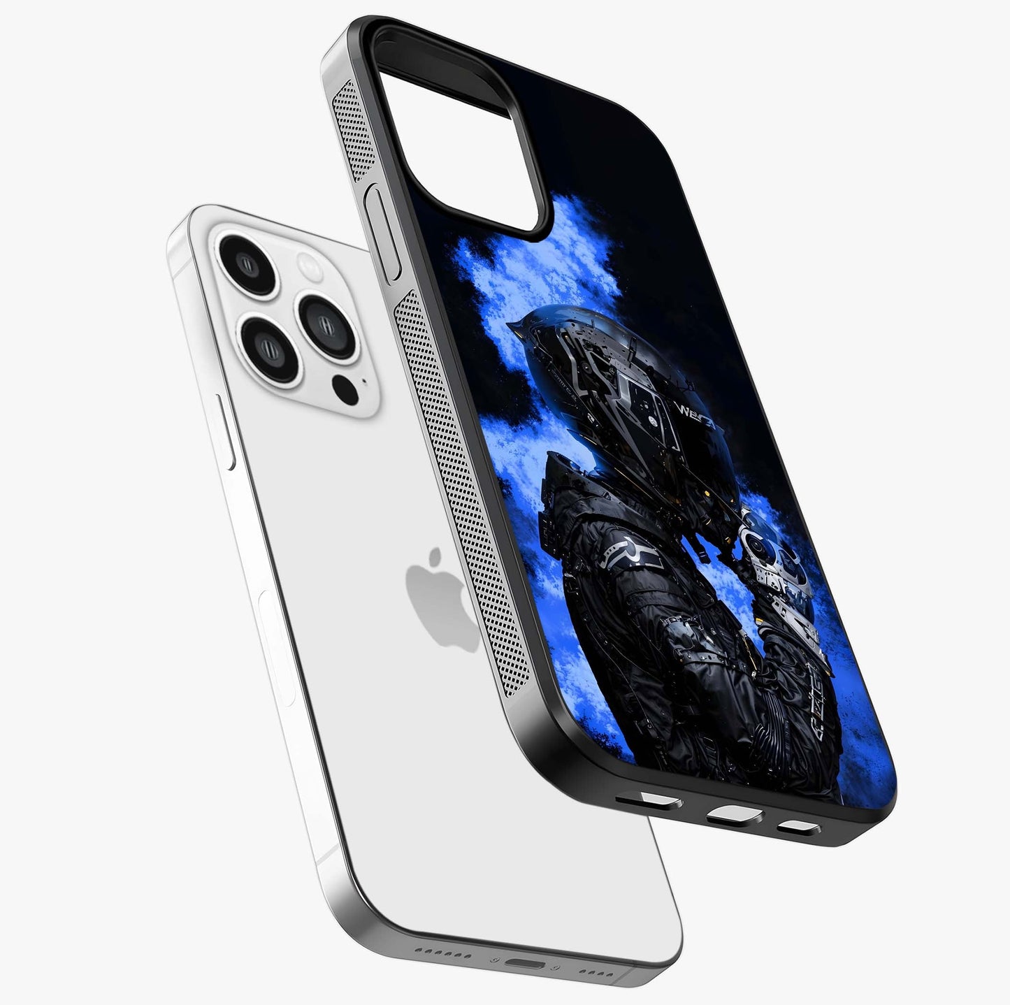 Cyber Sentinel Protocol Glass Case laid diagonally highlighting side profile, edges and glossy glass shine.