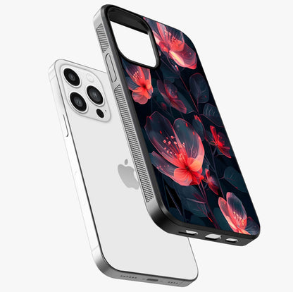 Dark Shade Of Flower Glass Case laid diagonally highlighting side profile, edges and glossy glass shine.