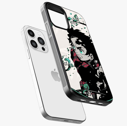 Demon Slayer Glass Case laid diagonally highlighting side profile, edges and glossy glass shine.