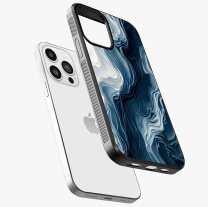 Ethereal Paper Marble Glass Case laid diagonally highlighting side profile, edges and glossy glass shine.