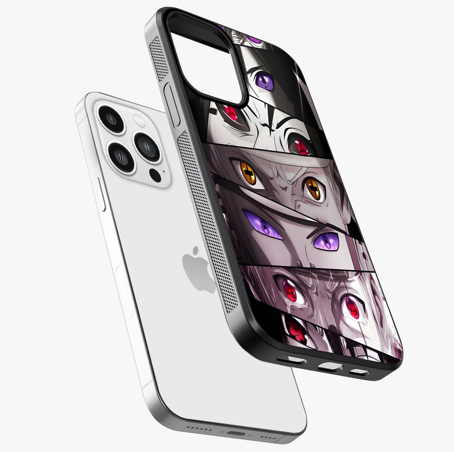 Eyes Of Destiny Glass Case laid diagonally highlighting side profile, edges and glossy glass shine.