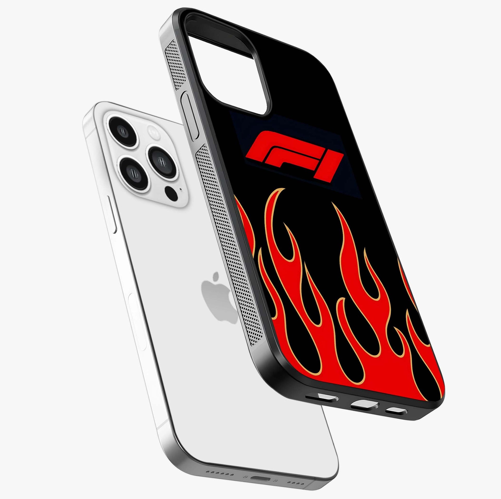Fire F11 Glass Case laid diagonally highlighting side profile, edges and glossy glass shine.