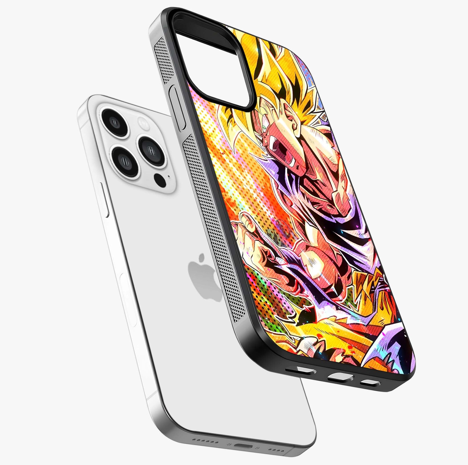 Firing Goku Glass Case laid diagonally highlighting side profile, edges and glossy glass shine.