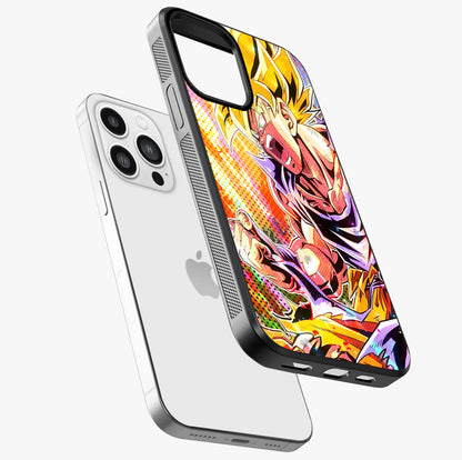 Firing Goku Glass Case laid diagonally highlighting side profile, edges and glossy glass shine.