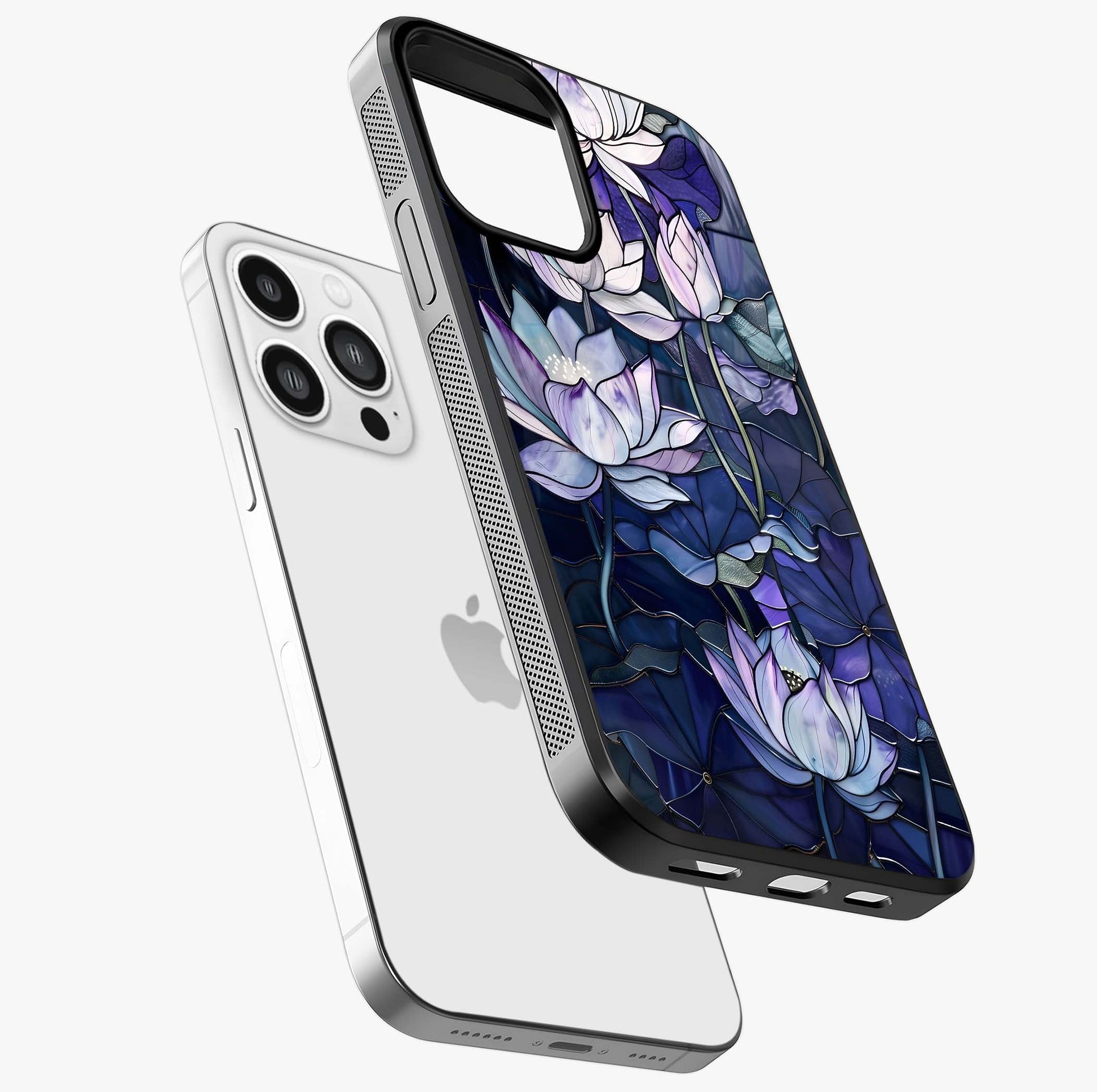 Gloss Petal Rush Glass Case laid diagonally highlighting side profile, edges and glossy glass shine.