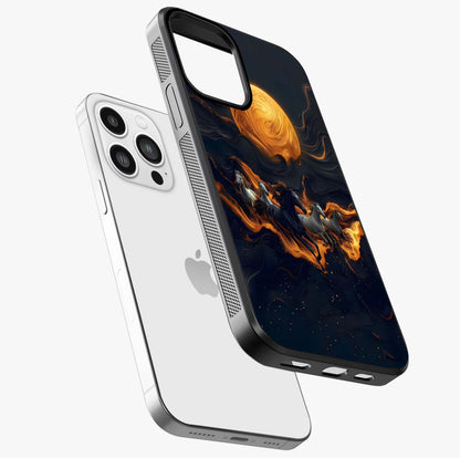 Golden Stallion Moonride Glass Case laid diagonally highlighting side profile, edges and glossy glass shine.