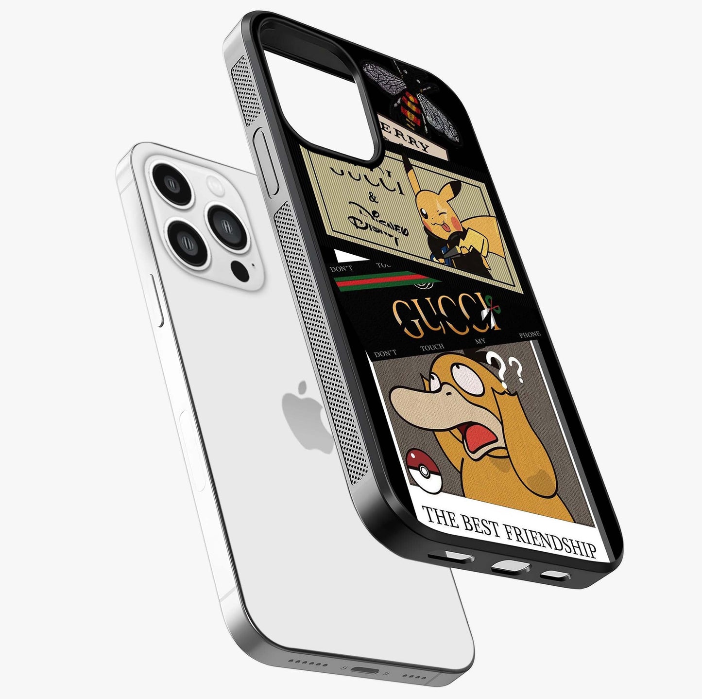 Gucci Play Mashup Glass Case laid diagonally highlighting side profile, edges and glossy glass shine.