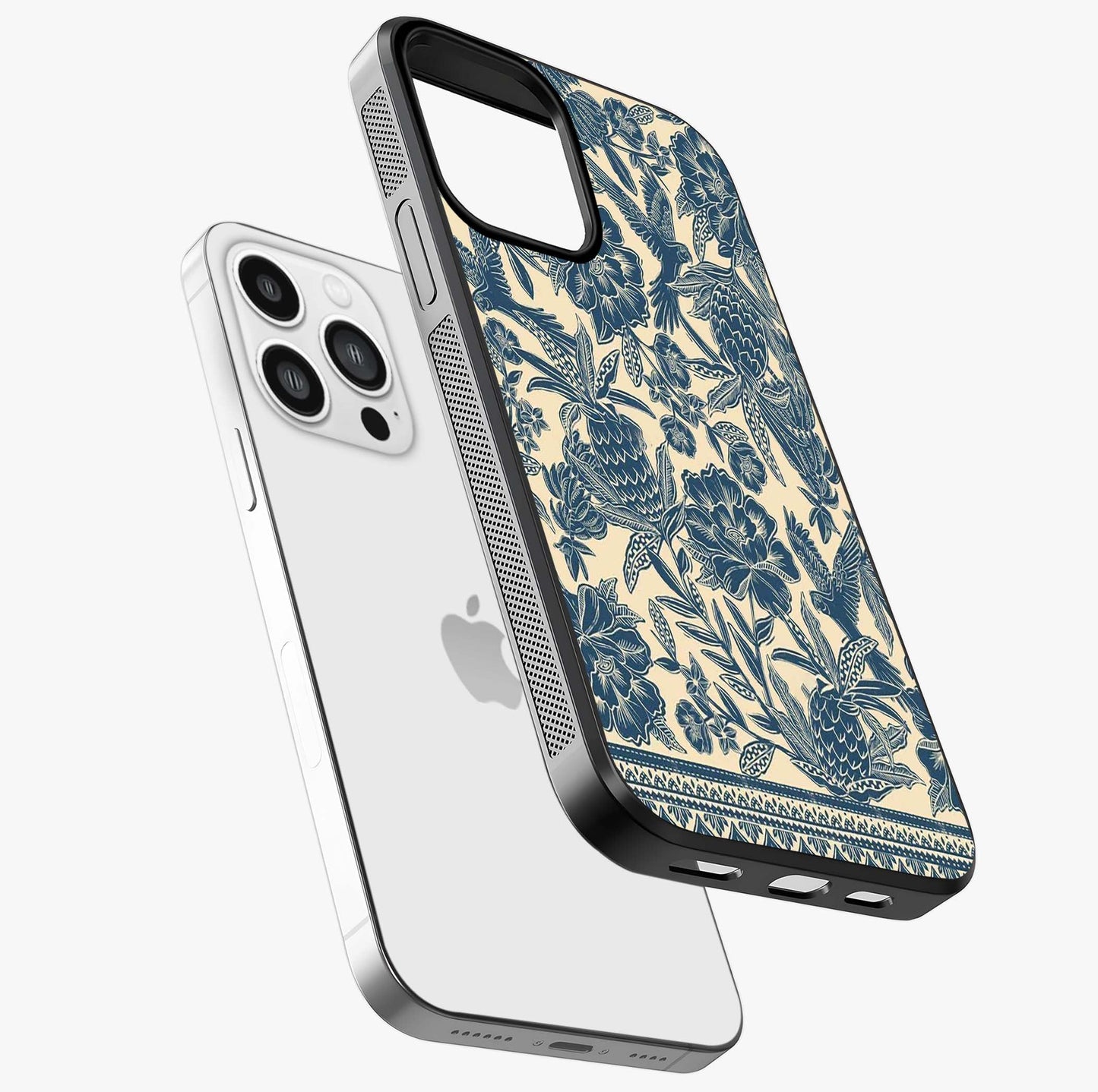 Heirloom Wild Bloom Glass Case laid diagonally highlighting side profile, edges and glossy glass shine.