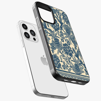 Heirloom Wild Bloom Glass Case laid diagonally highlighting side profile, edges and glossy glass shine.