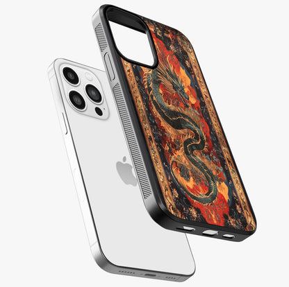 Inferno Dragon Soul Glass Case laid diagonally highlighting side profile, edges and glossy glass shine.