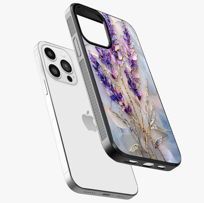 Lavender Dream Glow Glass Case laid diagonally highlighting side profile, edges and glossy glass shine.
