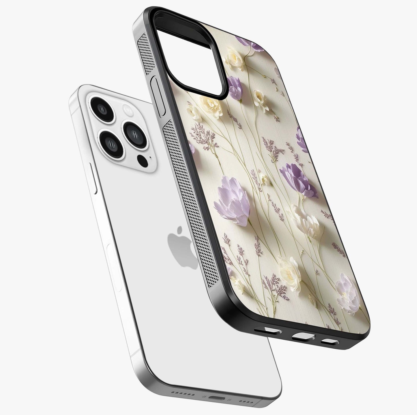 Lilac Breeze Harmony Glass Case laid diagonally highlighting side profile, edges and glossy glass shine.