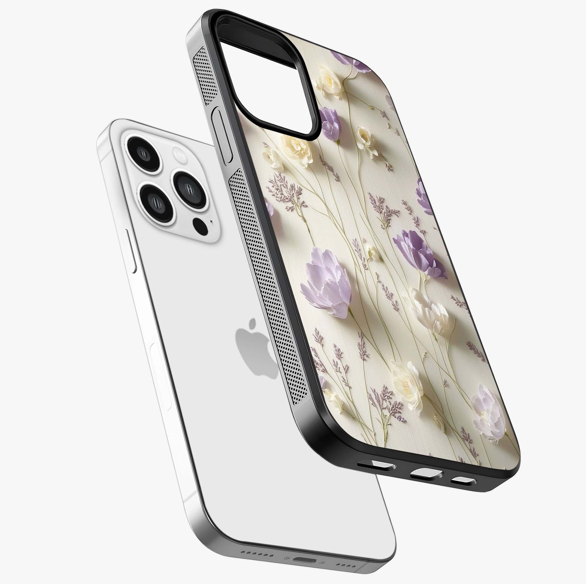 Lilac Breeze Harmony Glass Case laid diagonally highlighting side profile, edges and glossy glass shine.