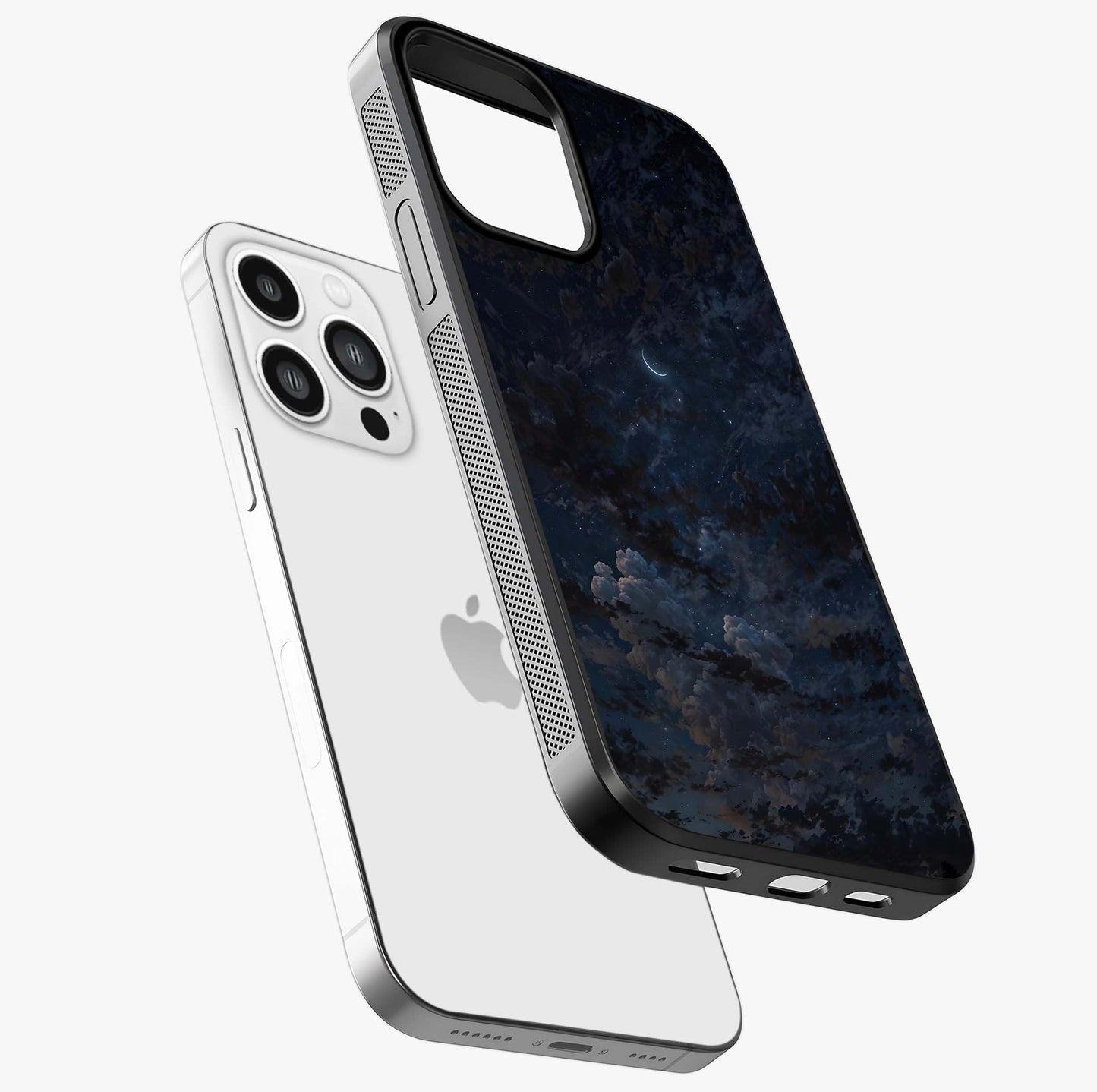 Lunar Veil Silence Glass Case laid diagonally highlighting side profile, edges and glossy glass shine.