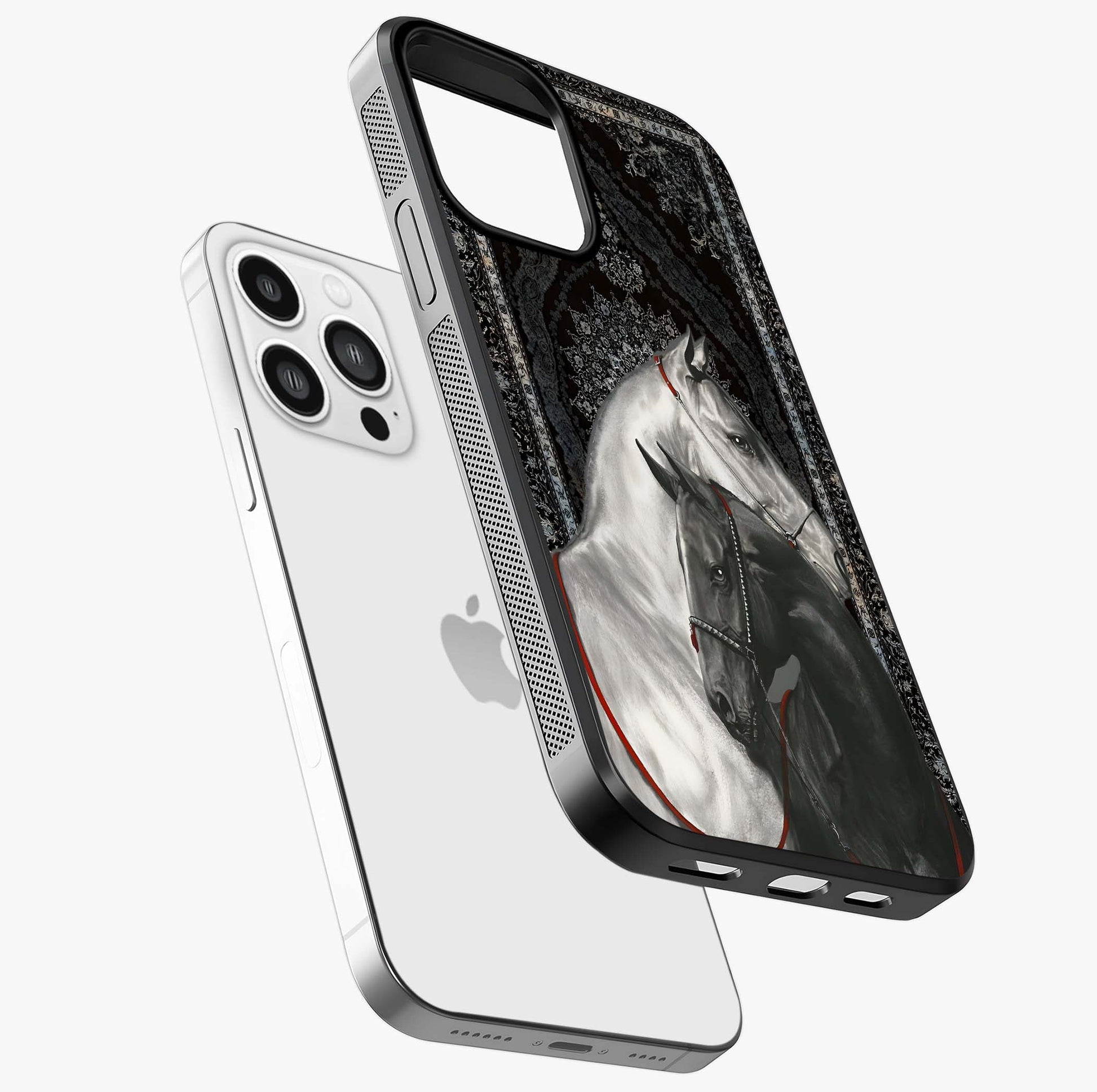 Majestic Ride Legacy Glass Case laid diagonally highlighting side profile, edges and glossy glass shine.