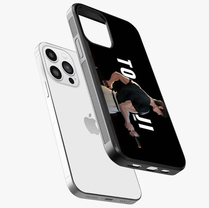 Midnight Blade Resolve Glass Case laid diagonally highlighting side profile, edges and glossy glass shine.