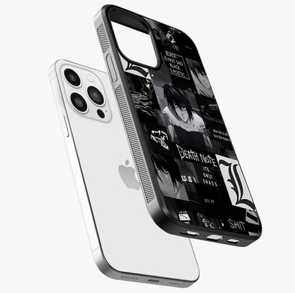 Midnight Chaos Mind Glass Case laid diagonally highlighting side profile, edges and glossy glass shine.