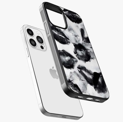 Midnight Kiss Marks Glass Case laid diagonally highlighting side profile, edges and glossy glass shine.