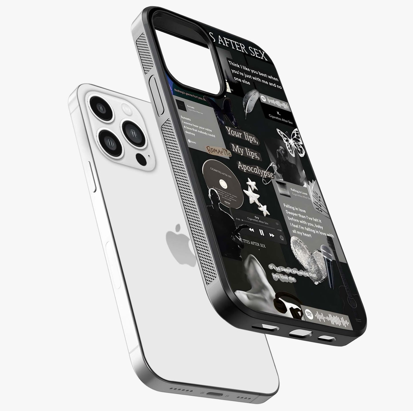 Midnight Love Echo Glass Case laid diagonally highlighting side profile, edges and glossy glass shine.