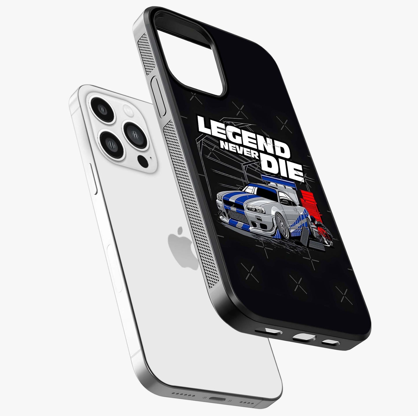 Midnight Racing Legacy Glass Case laid diagonally highlighting side profile, edges and glossy glass shine.