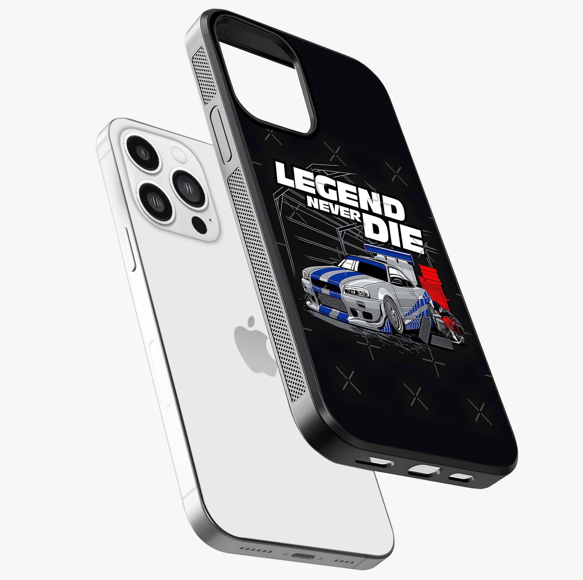 Midnight Racing Legacy Glass Case laid diagonally highlighting side profile, edges and glossy glass shine.