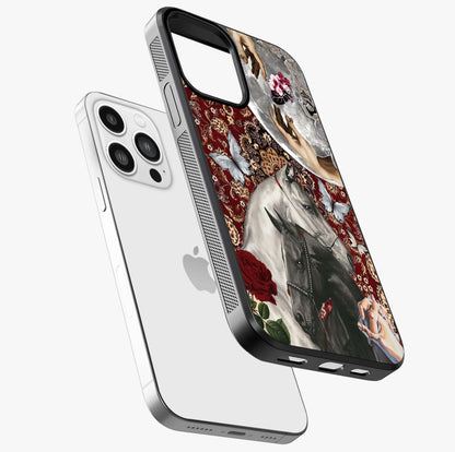 Moonlit Royal Stallion Glass Case laid diagonally highlighting side profile, edges and glossy glass shine.