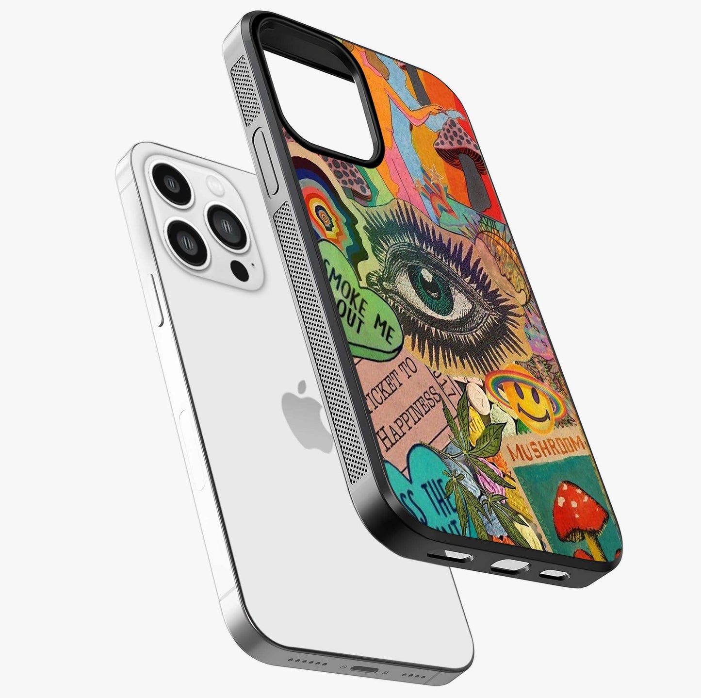 Mystic Eye Wonderland Glass Case laid diagonally highlighting side profile, edges and glossy glass shine.