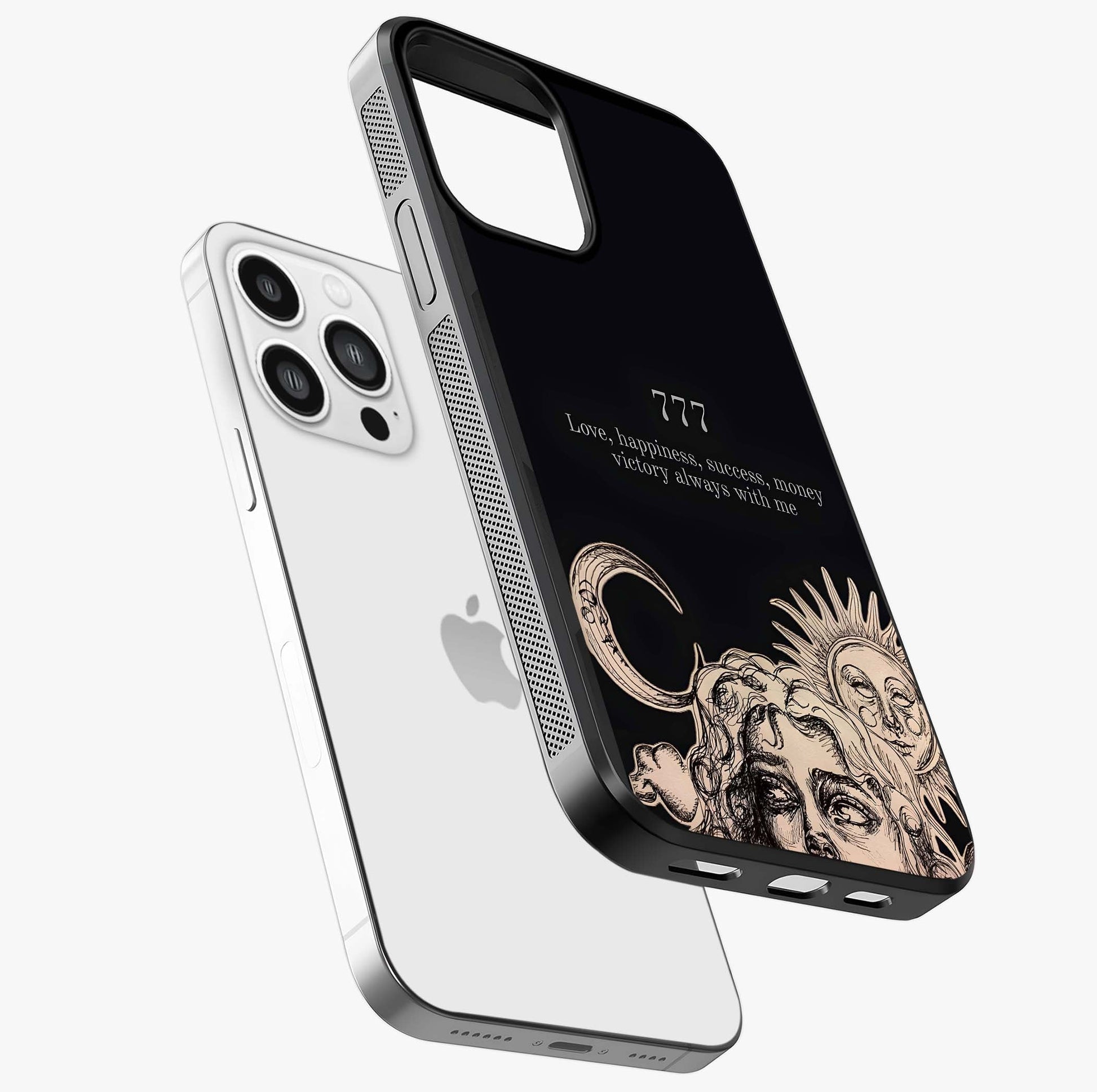 Mystic Victory Aura Glass Case laid diagonally highlighting side profile, edges and glossy glass shine.