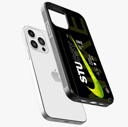 Neon Street Edition Glass Case laid diagonally highlighting side profile, edges and glossy glass shine.