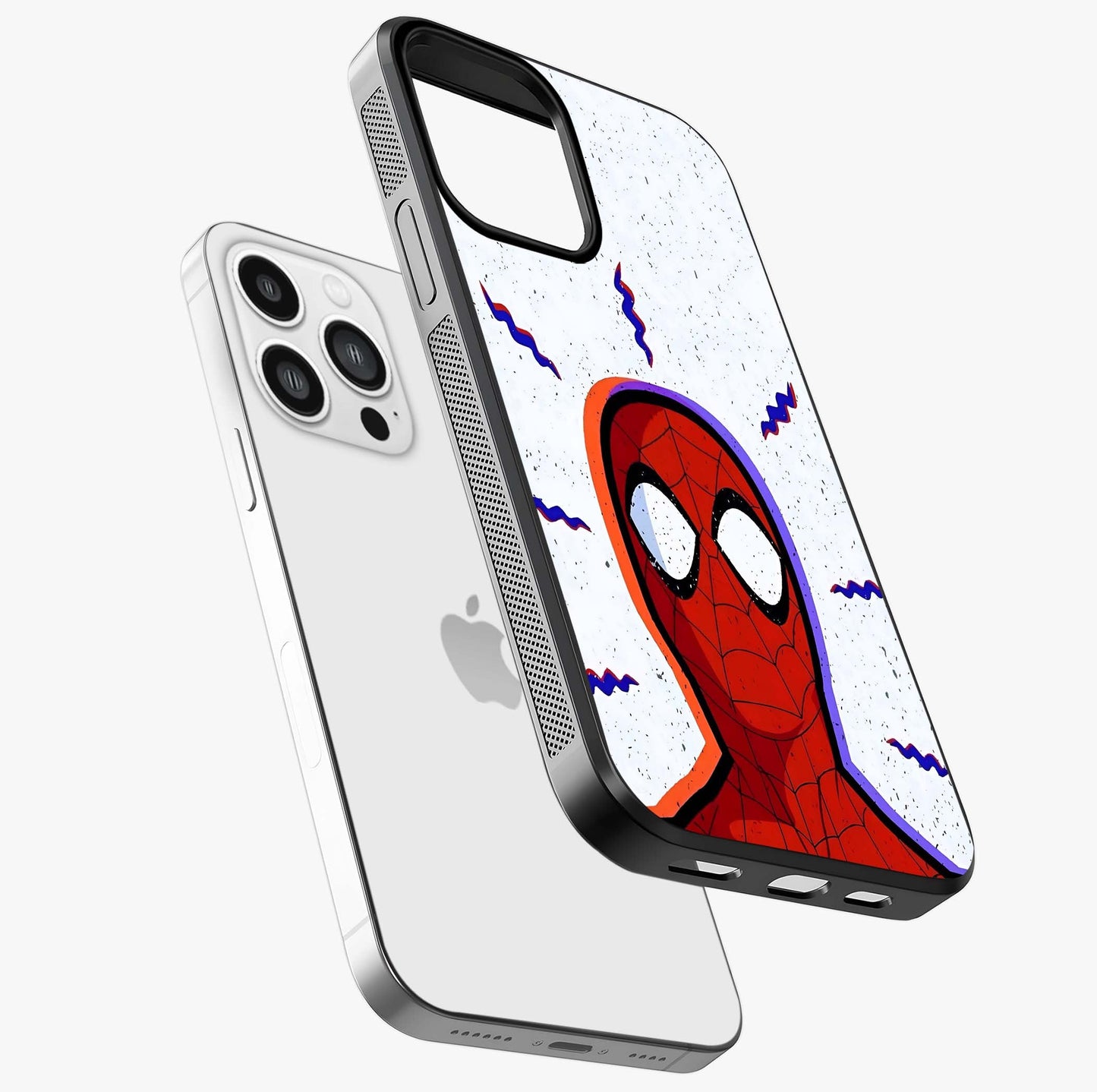 Omg Spiderman Glass Case laid diagonally highlighting side profile, edges and glossy glass shine.