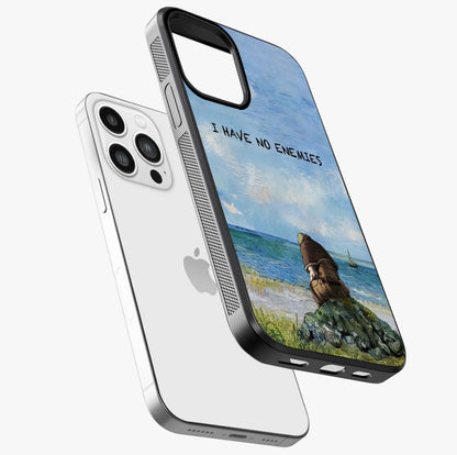 Peace Beyond War Glass Case laid diagonally highlighting side profile, edges and glossy glass shine.