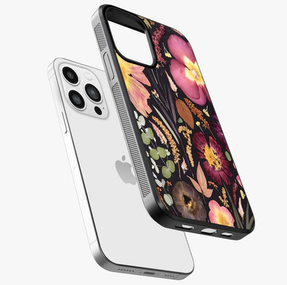 Petal Dream Tapestry Glass Case laid diagonally highlighting side profile, edges and glossy glass shine.