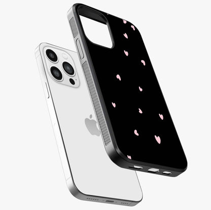 Pink Love Drops Glass Case laid diagonally highlighting side profile, edges and glossy glass shine.