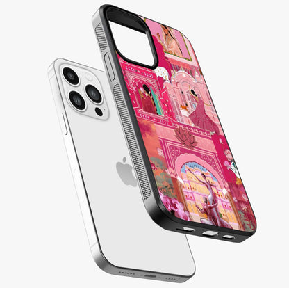 Pink Palace Muse Glass Case laid diagonally highlighting side profile, edges and glossy glass shine.