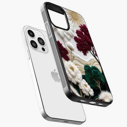 Radiant Bloom Elegance Glass Case laid diagonally highlighting side profile, edges and glossy glass shine.