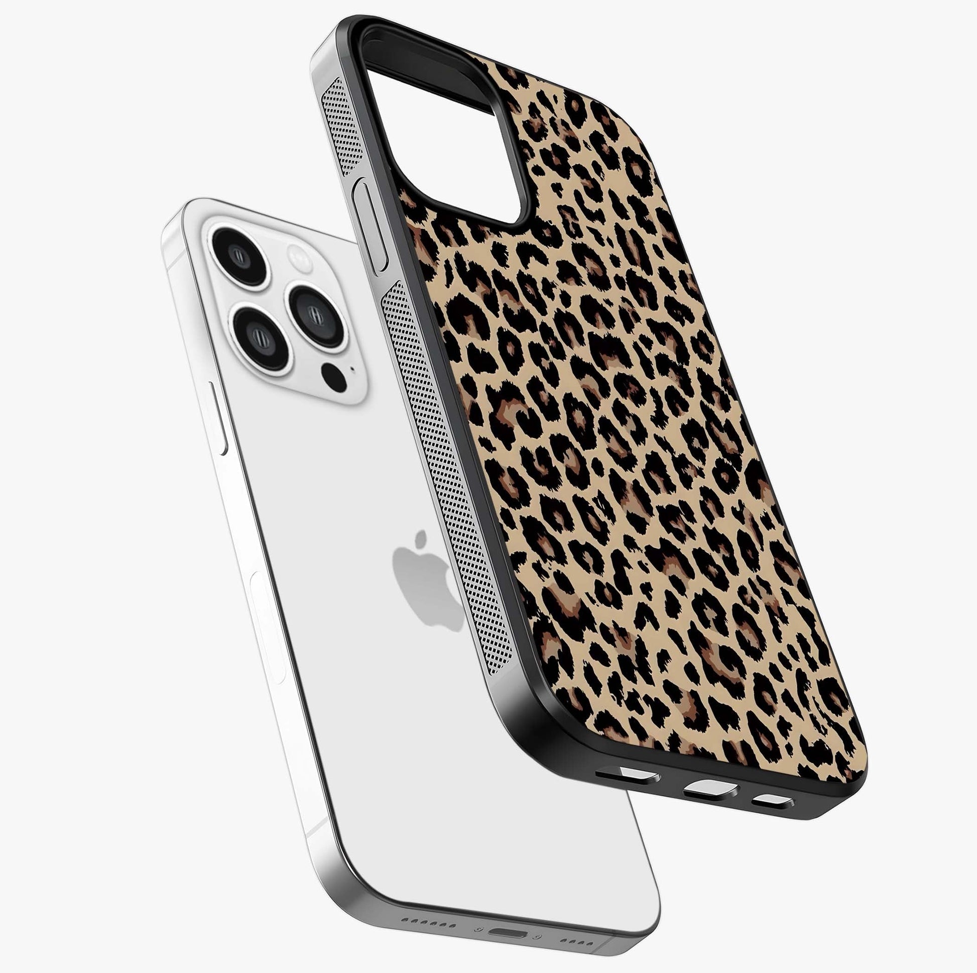 Savage Chic Pattern Glass Case laid diagonally highlighting side profile, edges and glossy glass shine.