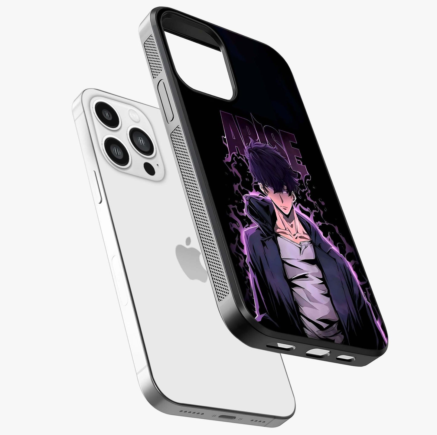 Shadow Monarch Awakening Glass Case laid diagonally highlighting side profile, edges and glossy glass shine.